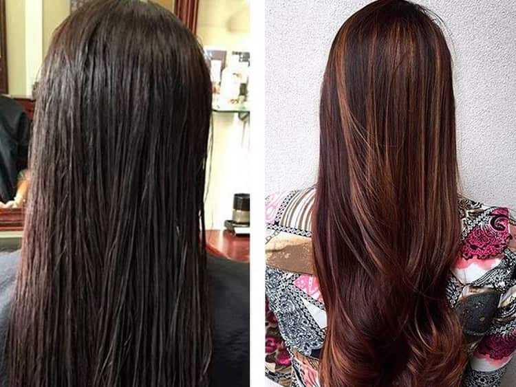 Мелирование на черный волос фото до и после
